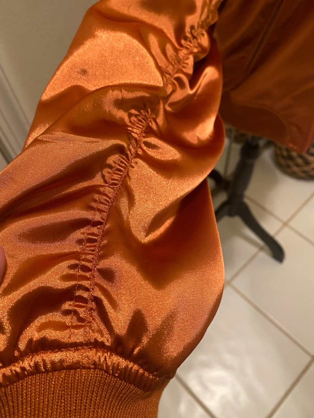 Cotton Candy Satin Bomber Jacket in Burnt Orange - Picture 2 of 7